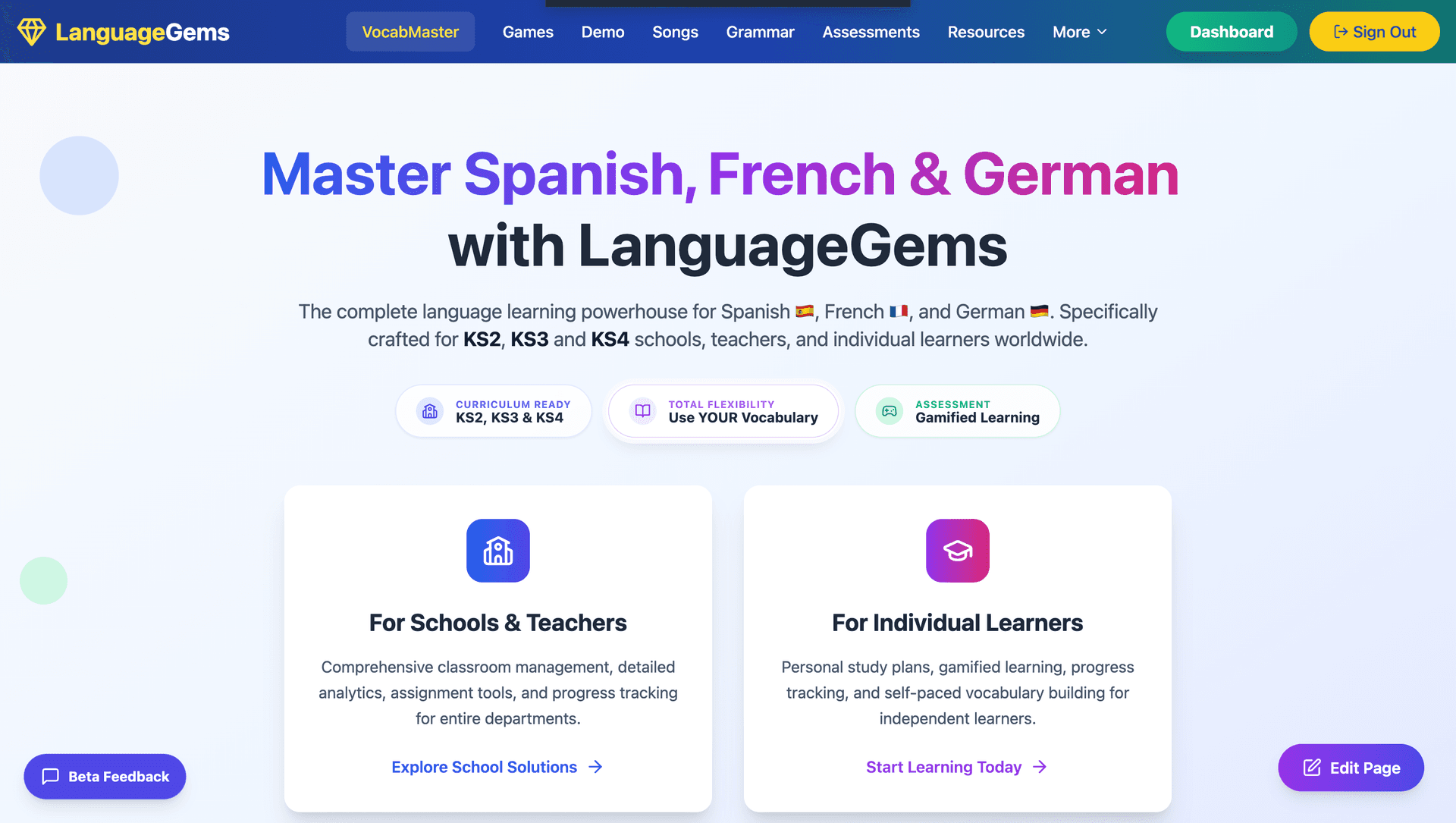 LanguageGems Interface